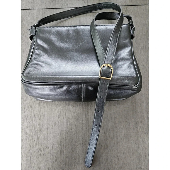 Aigner Crossbody Purse Shoulder Bag Handbag Smooth Black Leather Minimalist Vtg - Picture 8 of 12